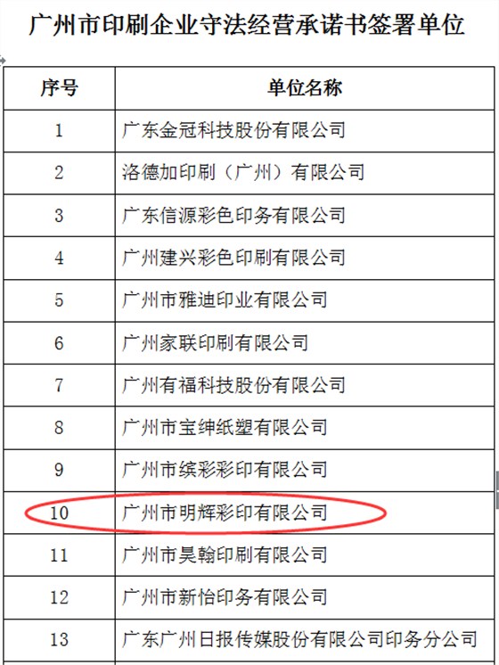 明輝彩印獲得守法經(jīng)營(yíng)企業(yè)