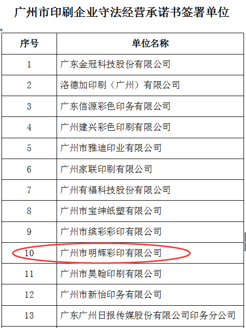 明輝彩印獲得守法經(jīng)營(yíng)企業(yè)